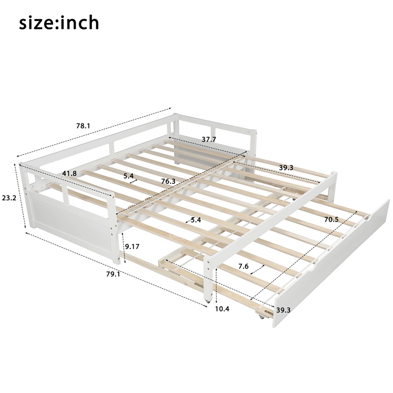 CRO Decor Extending Daybed with Trundle Wooden Daybed with Trundle (White)
