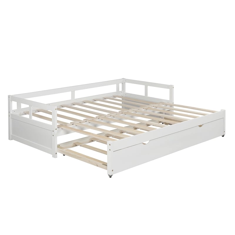 CRO Decor Extending Daybed with Trundle Wooden Daybed with Trundle (White)