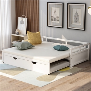 CRO Decor Extending Daybed with Trundle Wooden Daybed with Trundle (White)