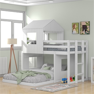 cro decor wooden twin over full bunk bed loft bed with ladder  (white)