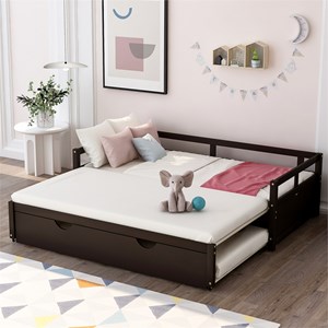 CRO Decor Extending Daybed with Trundle Wooden Daybed with Trundle (Espresso)