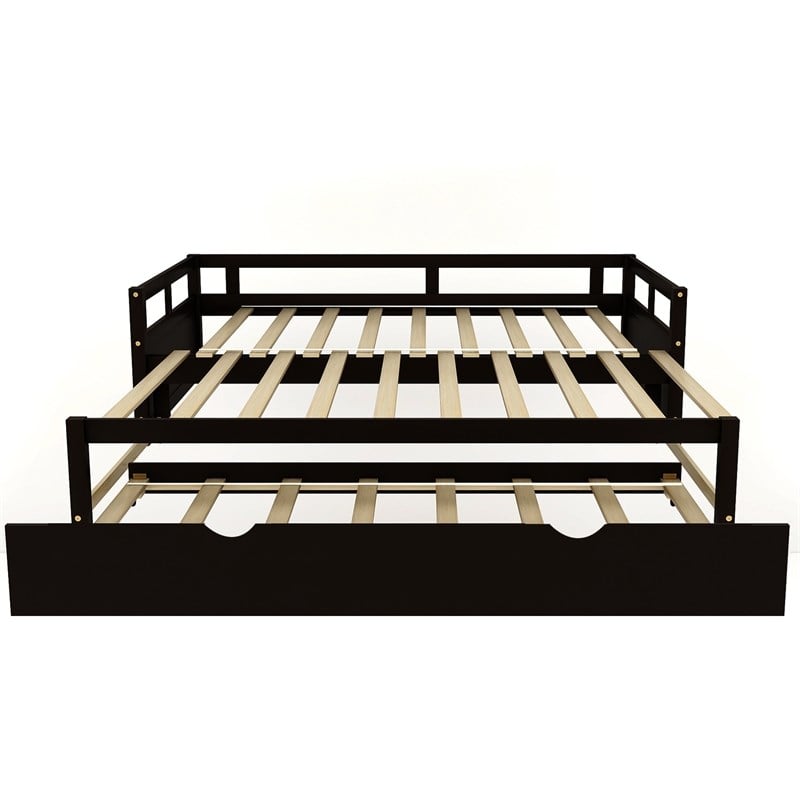 CRO Decor Extending Daybed with Trundle Wooden Daybed with Trundle (Espresso)