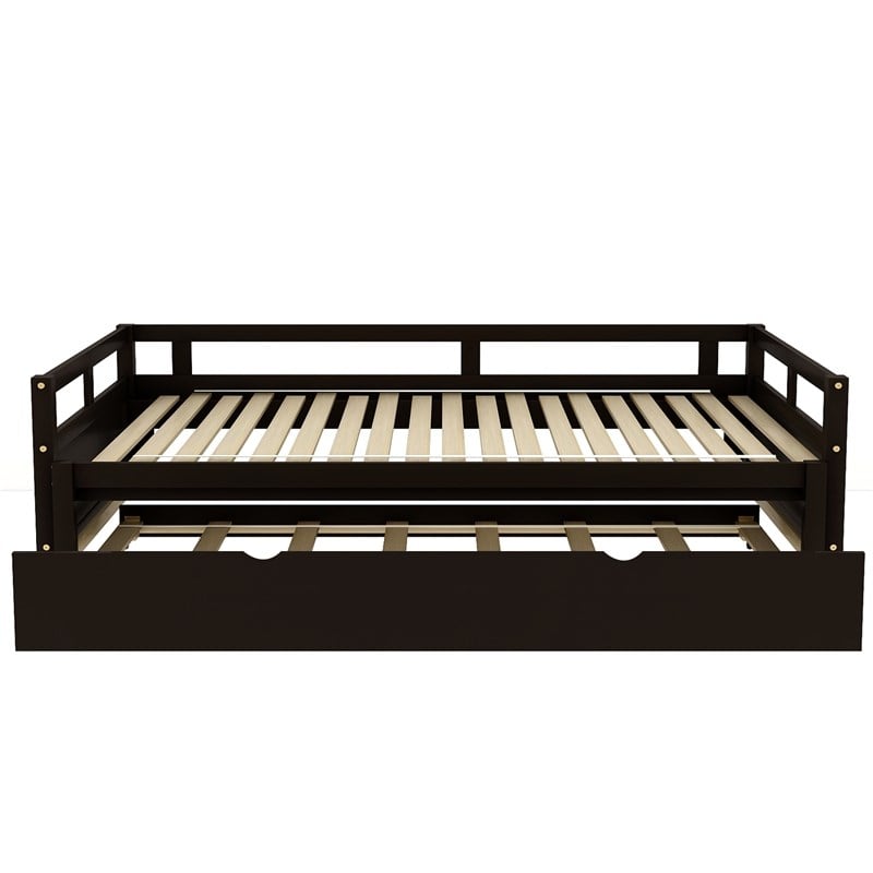 CRO Decor Extending Daybed with Trundle Wooden Daybed with Trundle (Espresso)