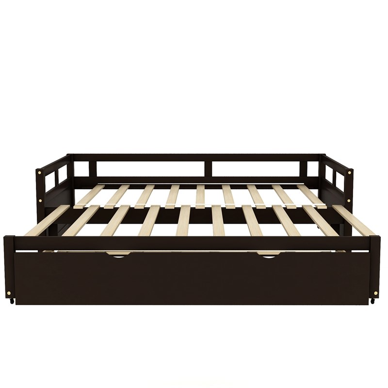 CRO Decor Extending Daybed with Trundle Wooden Daybed with Trundle (Espresso)