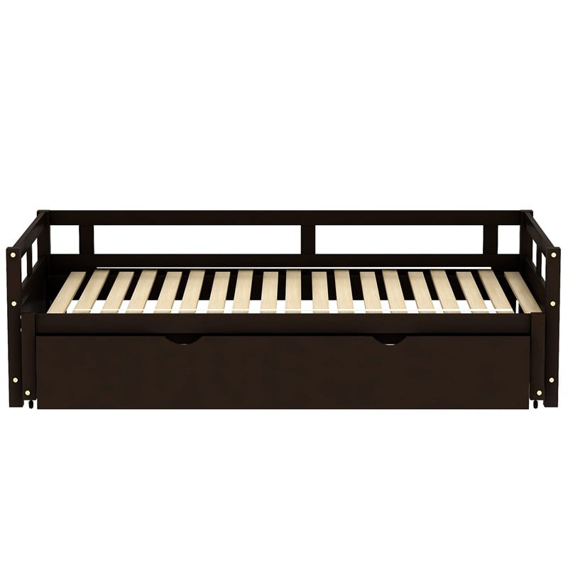 CRO Decor Extending Daybed with Trundle Wooden Daybed with Trundle (Espresso)
