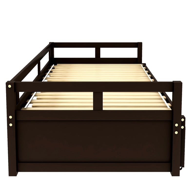 CRO Decor Extending Daybed with Trundle Wooden Daybed with Trundle (Espresso)