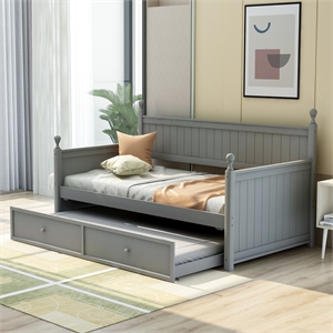 cro decor twin size wood daybed with twin size trundle (gray)