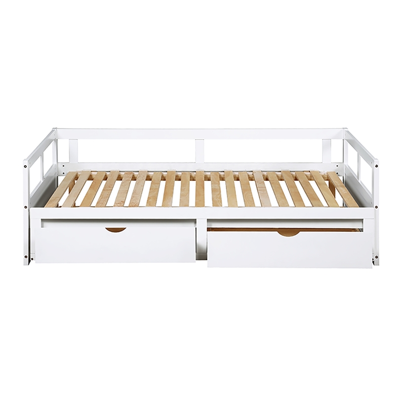 CRO Decor Wooden Daybed with Trundle and 2 Storage Drawers Extendable Bed Daybed