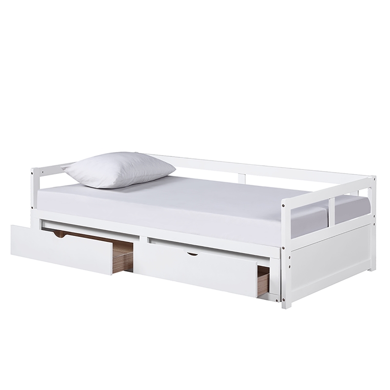 CRO Decor Wooden Daybed with Trundle and 2 Storage Drawers Extendable Bed Daybed