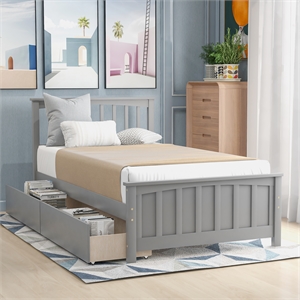 cro decor twin size platform bed with two drawers (gray)