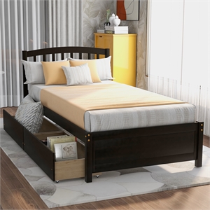 cro decor twin platform storage wood bed with 2 drawers and headboard (espresso)