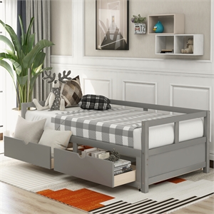 cro decor wooden daybed with trundle and 2 storage drawers extendable (gray)