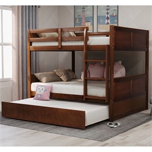 cro decor full over full bunk bed with twin size trundle (walnut)