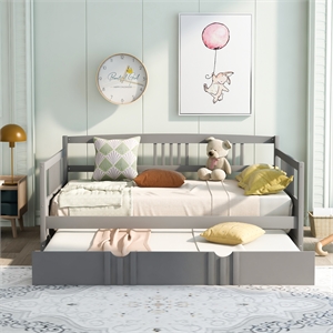 cro decor full size daybed wood bed with twin size trundle (gray)