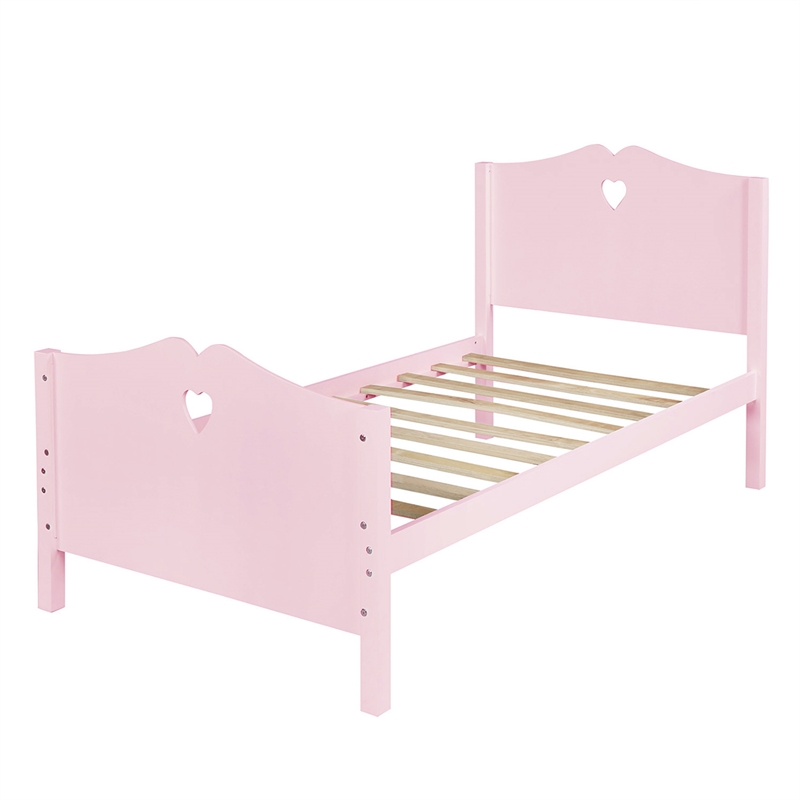 CRO Decor Twin Size Wood Platform Bed with Headboard Footboard  (Pink)