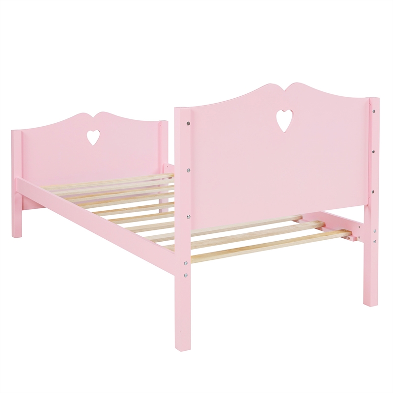 CRO Decor Twin Size Wood Platform Bed with Headboard Footboard  (Pink)