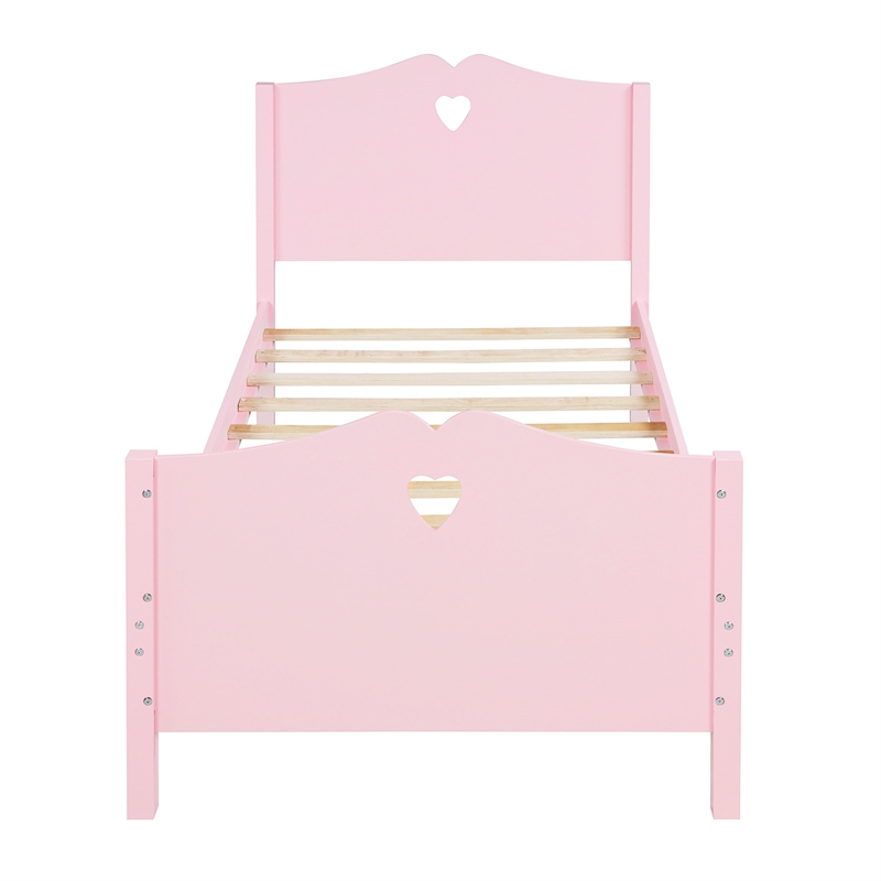 CRO Decor Twin Size Wood Platform Bed with Headboard Footboard  (Pink)