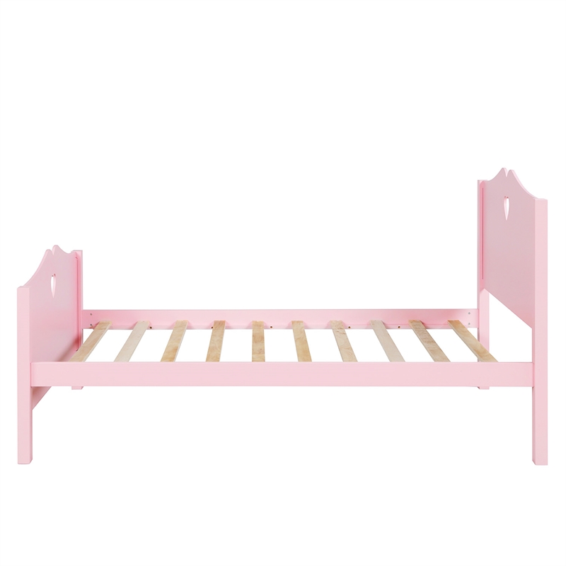 CRO Decor Twin Size Wood Platform Bed with Headboard Footboard  (Pink)