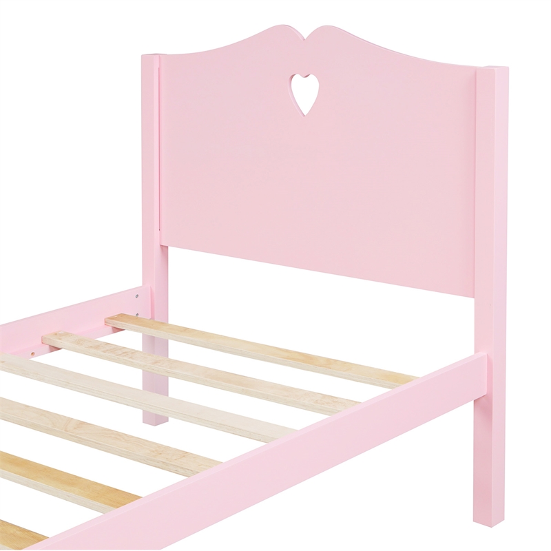 CRO Decor Twin Size Wood Platform Bed with Headboard Footboard  (Pink)