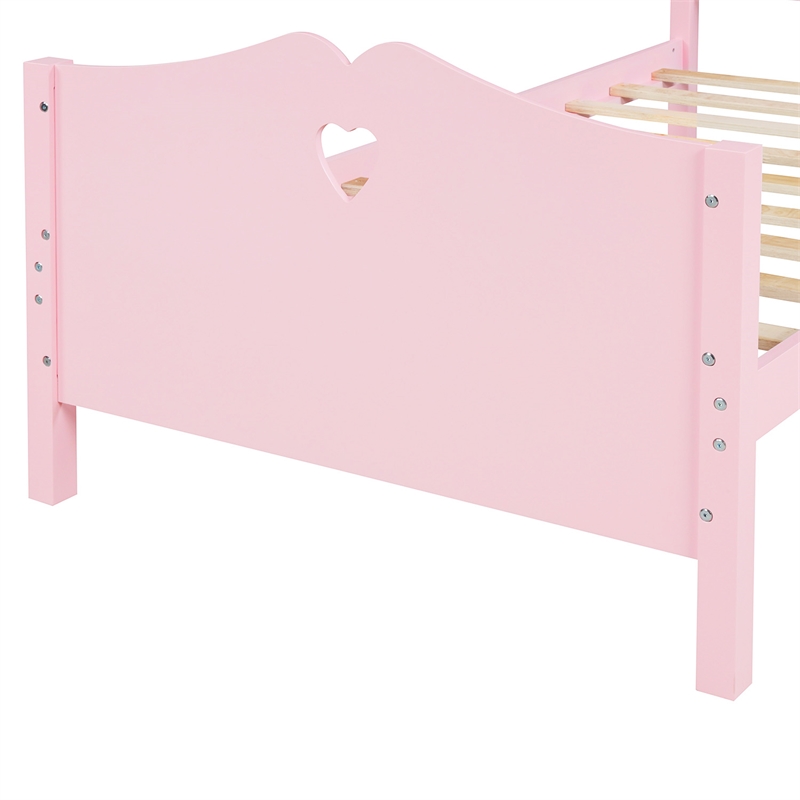 CRO Decor Twin Size Wood Platform Bed with Headboard Footboard  (Pink)