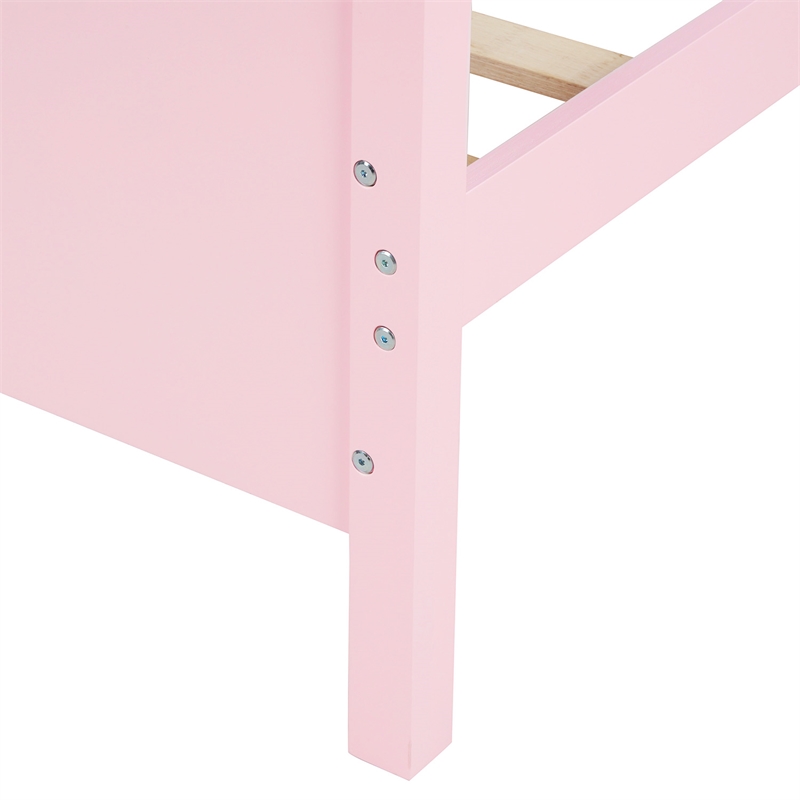 CRO Decor Twin Size Wood Platform Bed with Headboard Footboard  (Pink)