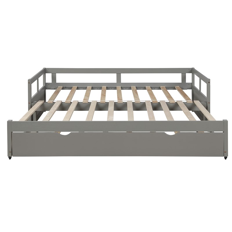 CRO Decor Extending Daybed with Trundle Wooden Daybed with Trundle (Gray)