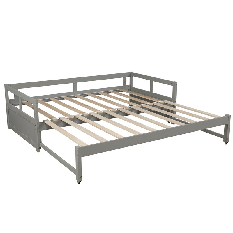 CRO Decor Extending Daybed with Trundle Wooden Daybed with Trundle (Gray)