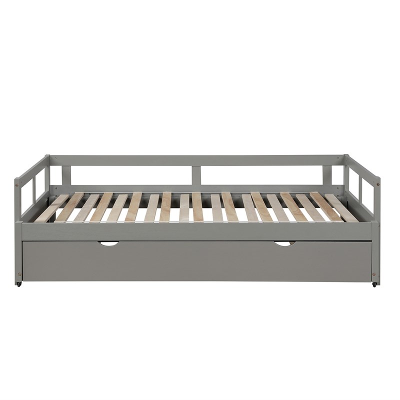 CRO Decor Extending Daybed with Trundle Wooden Daybed with Trundle (Gray)