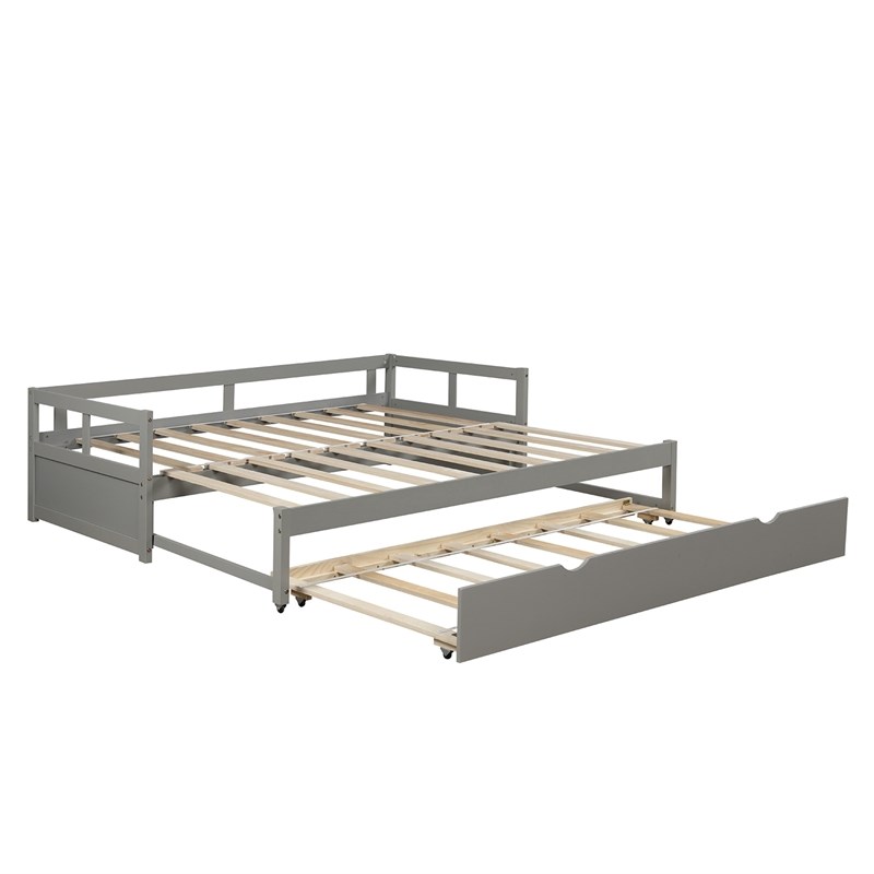 CRO Decor Extending Daybed with Trundle Wooden Daybed with Trundle (Gray)