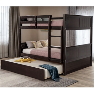cro decor full over full bunk bed with twin size trundle (espresso)