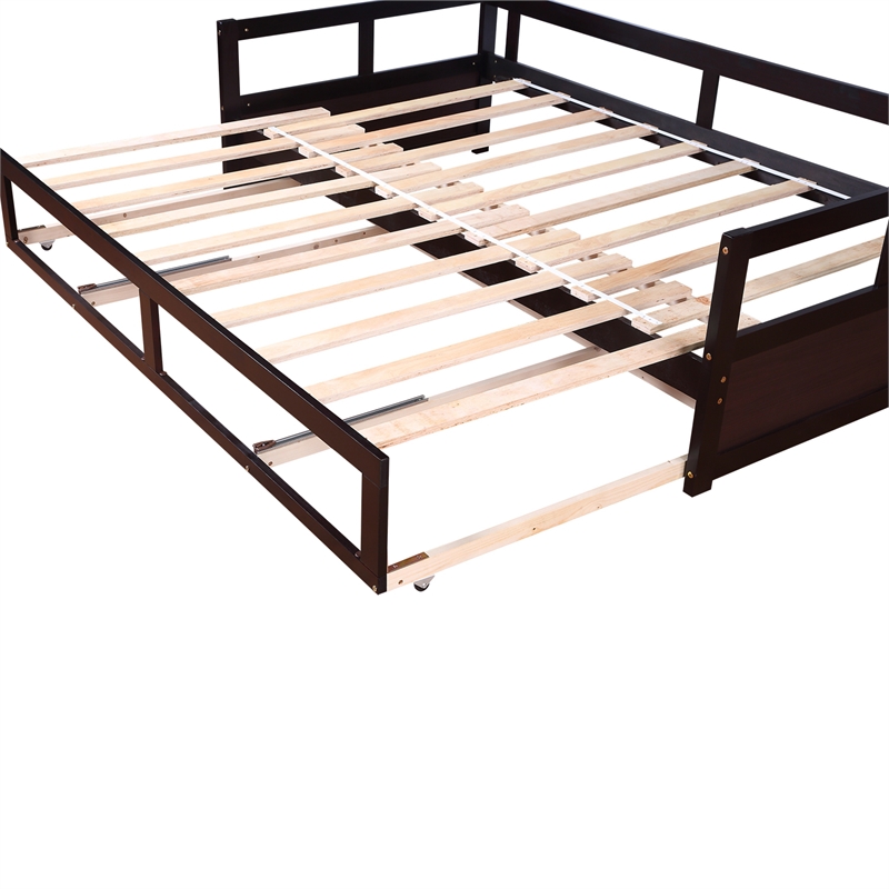 CRO Decor Wooden Daybed with Trundle and 2 Storage Drawers Extendable (Espresso)