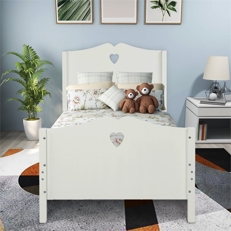 CRO Decor Bed Frame Twin Platform Bed with and Headboard and Footboard (White)