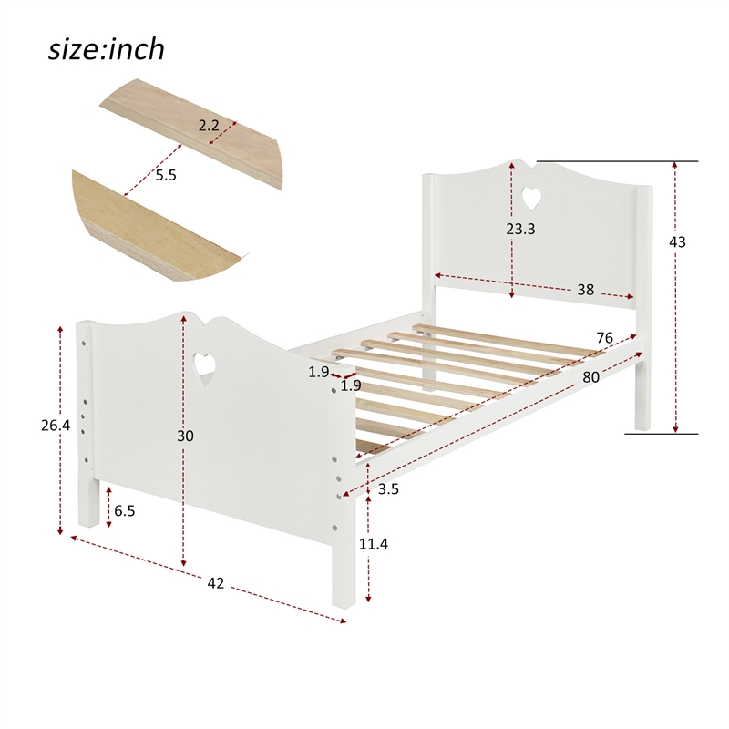 CRO Decor Bed Frame Twin Platform Bed with and Headboard and Footboard (White)