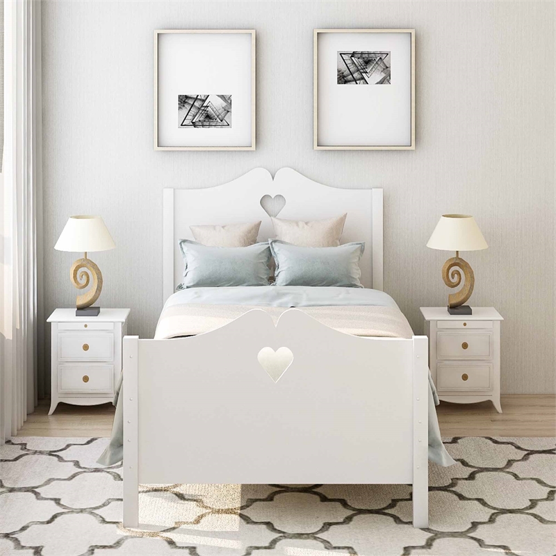 CRO Decor Bed Frame Twin Platform Bed with and Headboard and Footboard (White)