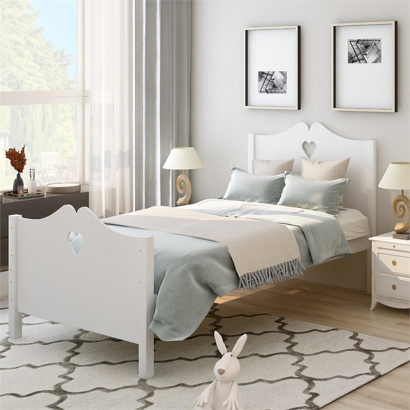 CRO Decor Bed Frame Twin Platform Bed with and Headboard and Footboard (White)