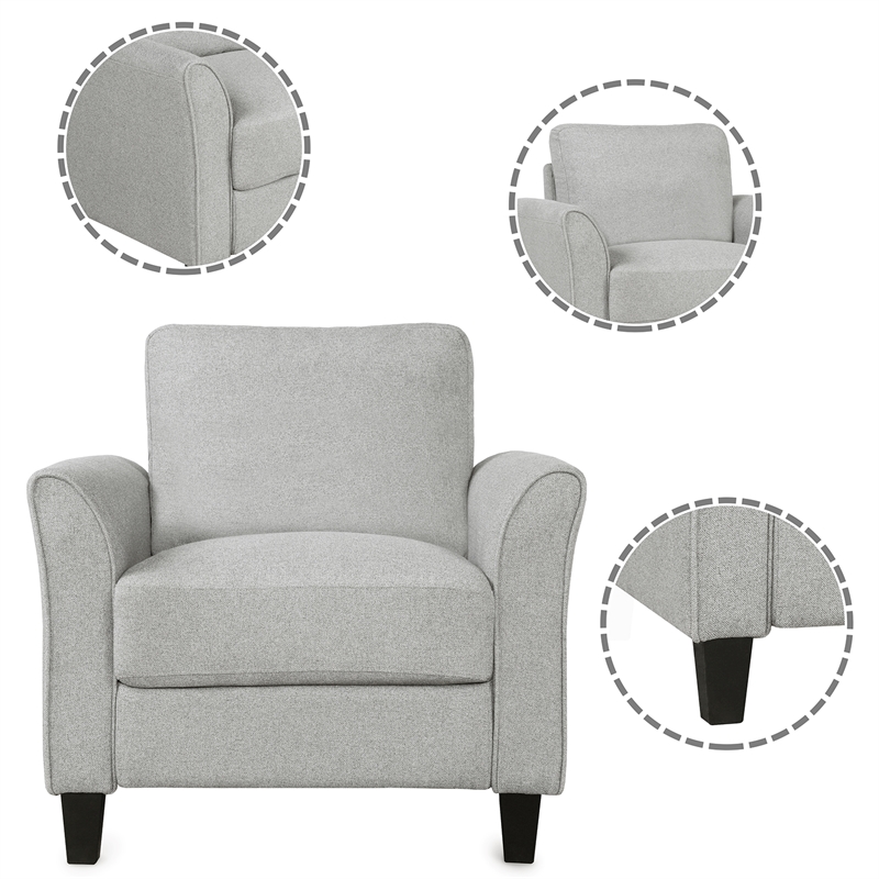 CRO Decor Living Room Furniture Fabric Armrest Single Sofa (Light Gray)