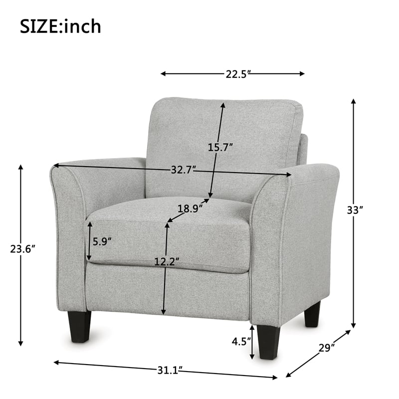 CRO Decor Living Room Furniture Fabric Armrest Single Sofa (Light Gray)