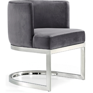 cro decor gray velvet upholstered accent chair with polished chrome metal frame