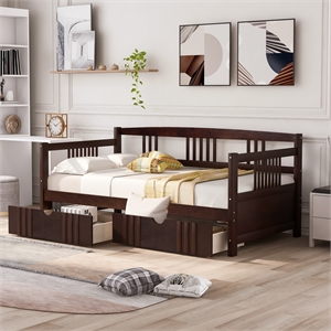 cro decor twin size daybed wood bed with two drawers (espresso)