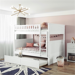 cro decor full over full bunk bed with twin size trundle pine wood (white)