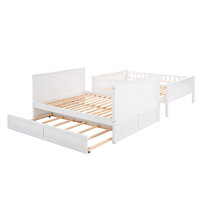 CRO Decor Full Over Full Bunk Bed with Twin Size Trundle Pine Wood (White)