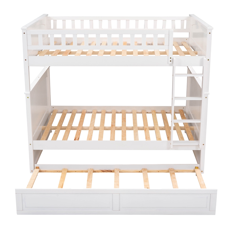 CRO Decor Full Over Full Bunk Bed with Twin Size Trundle Pine Wood (White)