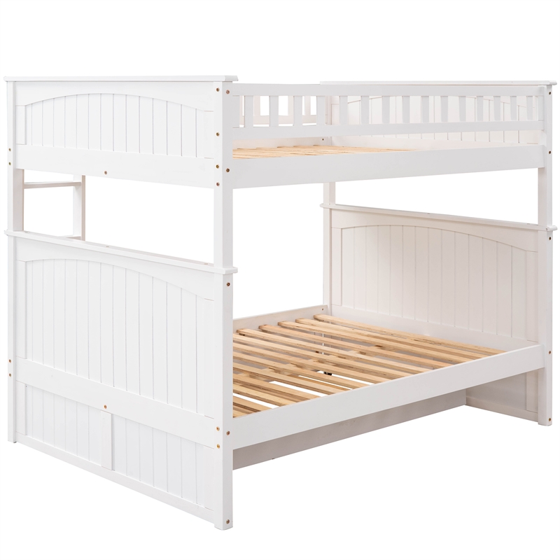 CRO Decor Full Over Full Bunk Bed with Twin Size Trundle Pine Wood (White)