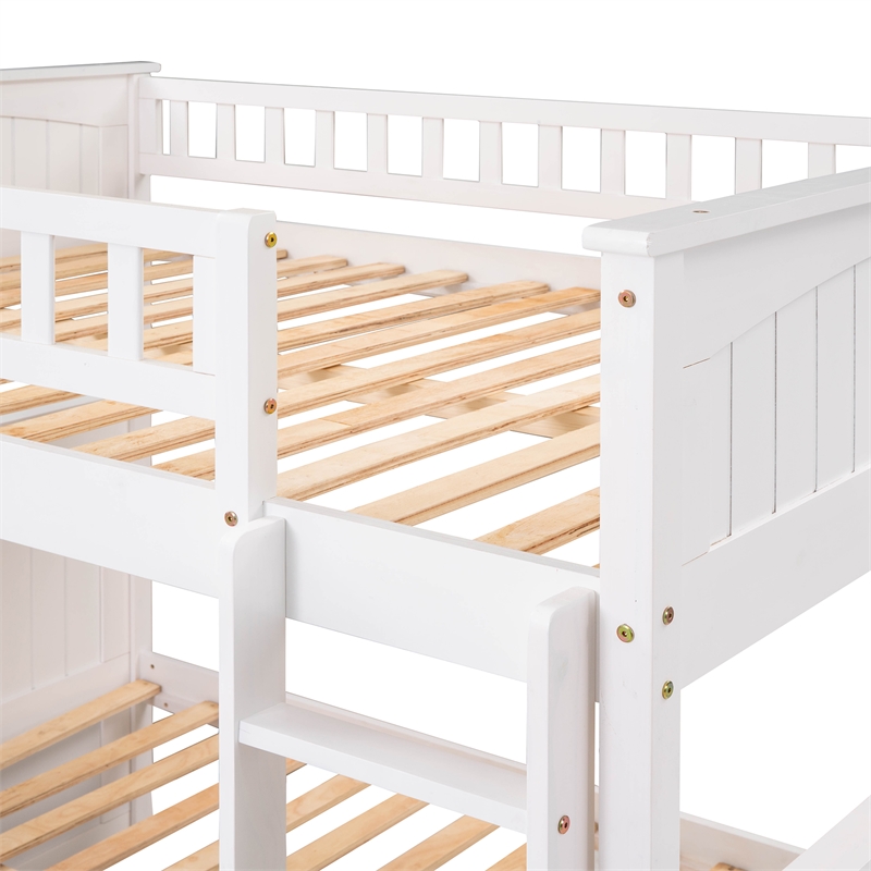 CRO Decor Full Over Full Bunk Bed with Twin Size Trundle Pine Wood (White)