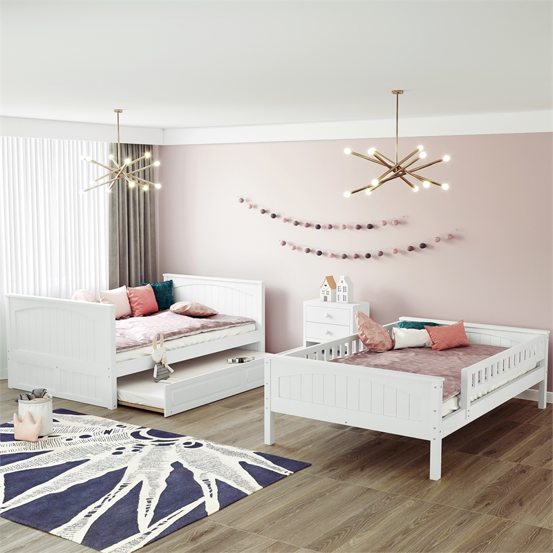 CRO Decor Full Over Full Bunk Bed with Twin Size Trundle Pine Wood (White)