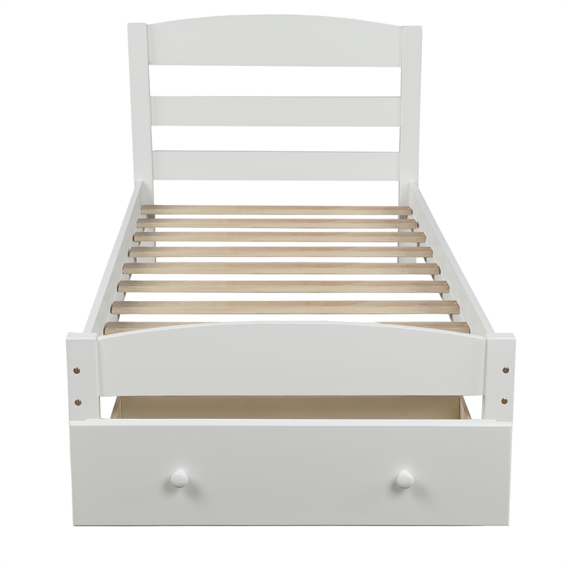 CRO Decor Platform Twin Bed Frame with Storage Drawer (White)