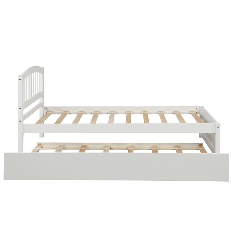 CRO Decor Twin size Platform Bed Wood Bed Frame with Trundle (White)