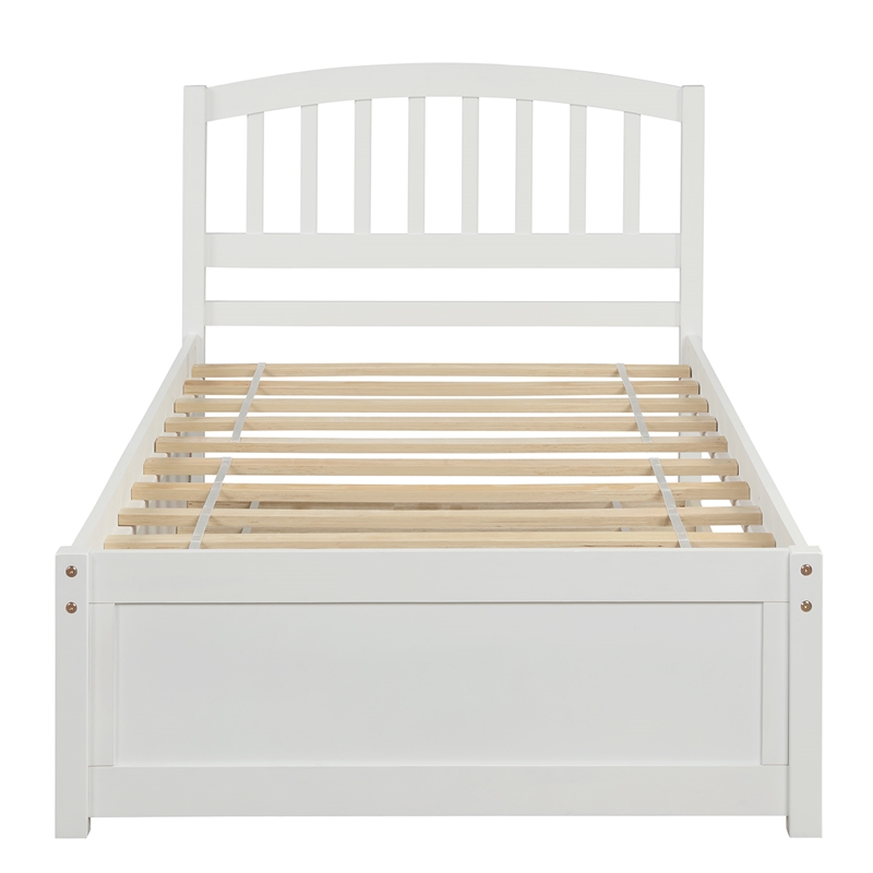 CRO Decor Twin size Platform Bed Wood Bed Frame with Trundle (White)