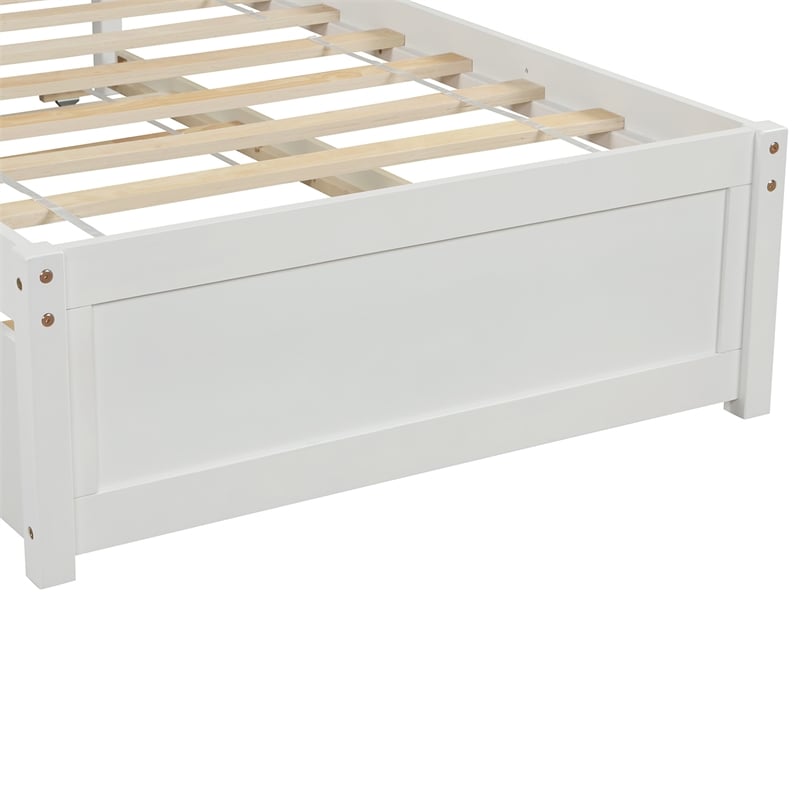CRO Decor Twin size Platform Bed Wood Bed Frame with Trundle (White)