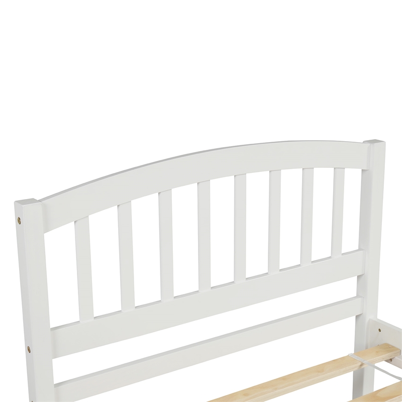 CRO Decor Twin size Platform Bed Wood Bed Frame with Trundle (White)